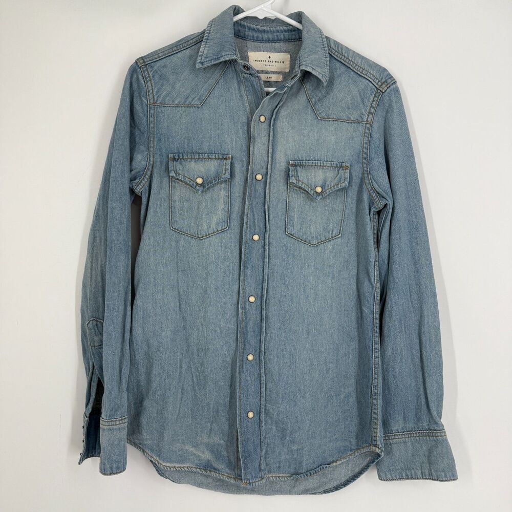 Imogene + Willie Leah Denim Pearl Snap Button Up Shirt Chambray Western Size XS